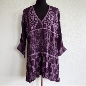 Johnny Was Purple Monrow Tunic Embroidered Top Sz L